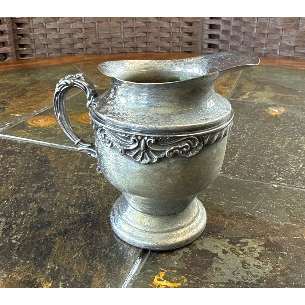 Vintage Silver on‎ Copper Creamer Pitcher Tableware Victorian Ornate Tarnished
